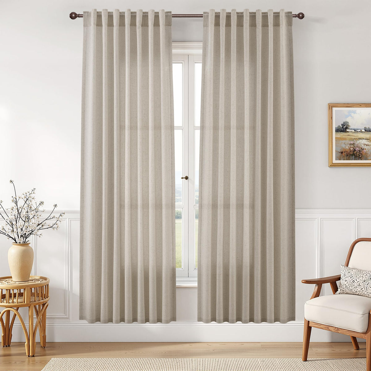 Joywell Linen Sheer Curtains 84 Inches Long for Living Room Beige Cream