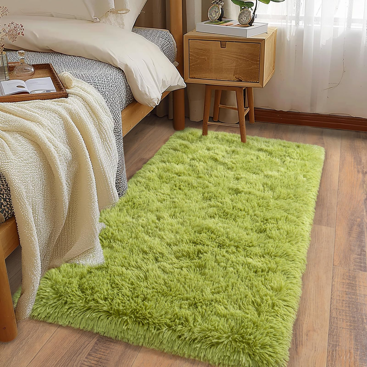 Soft Runner Rugs for Bedroom Hallway 2x6 Beige Fluffy Shag Washable