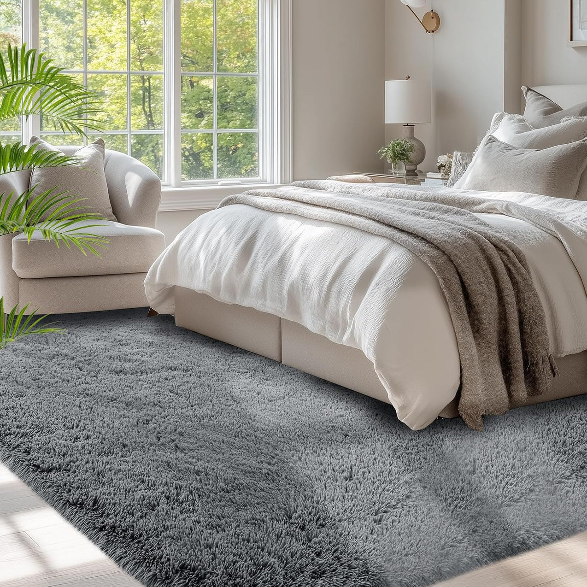 Fluffy Area Rug for Bedroom 5x7 Grey - Soft Shag Dorm Decor Carpet