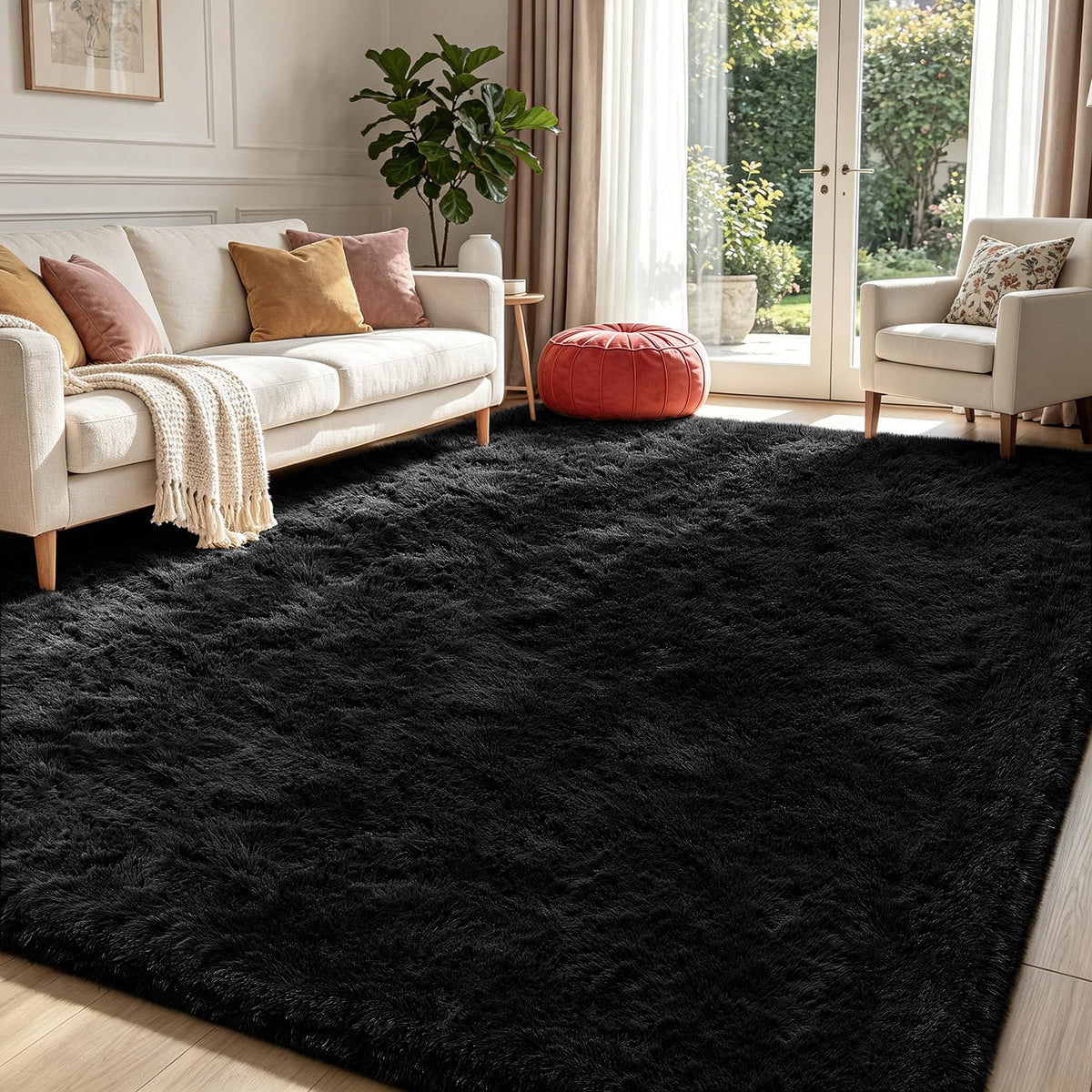 Beige 8x10 Area Rugs for Living Room, Fluffy Shag Rug Large Bedroom Carpet