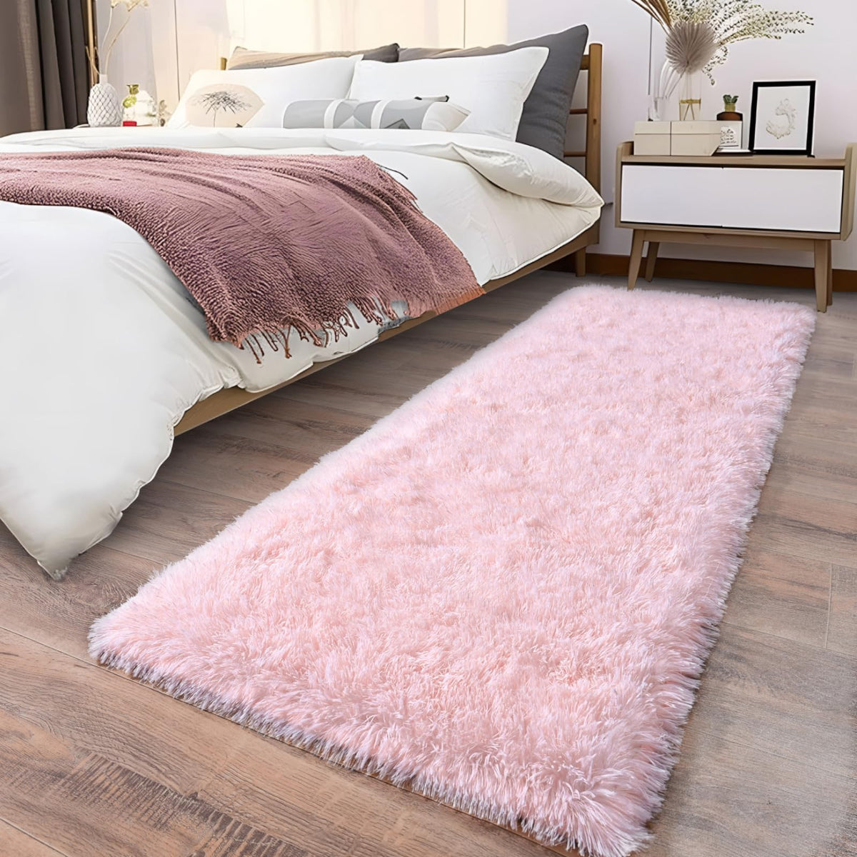 Soft Runner Rugs for Bedroom Hallway 2x6 Beige Fluffy Shag Washable