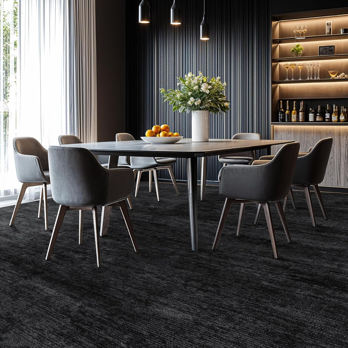 8x10 Washable Area Rug, Black Solid Area Rugs for Living Room & Bedroom