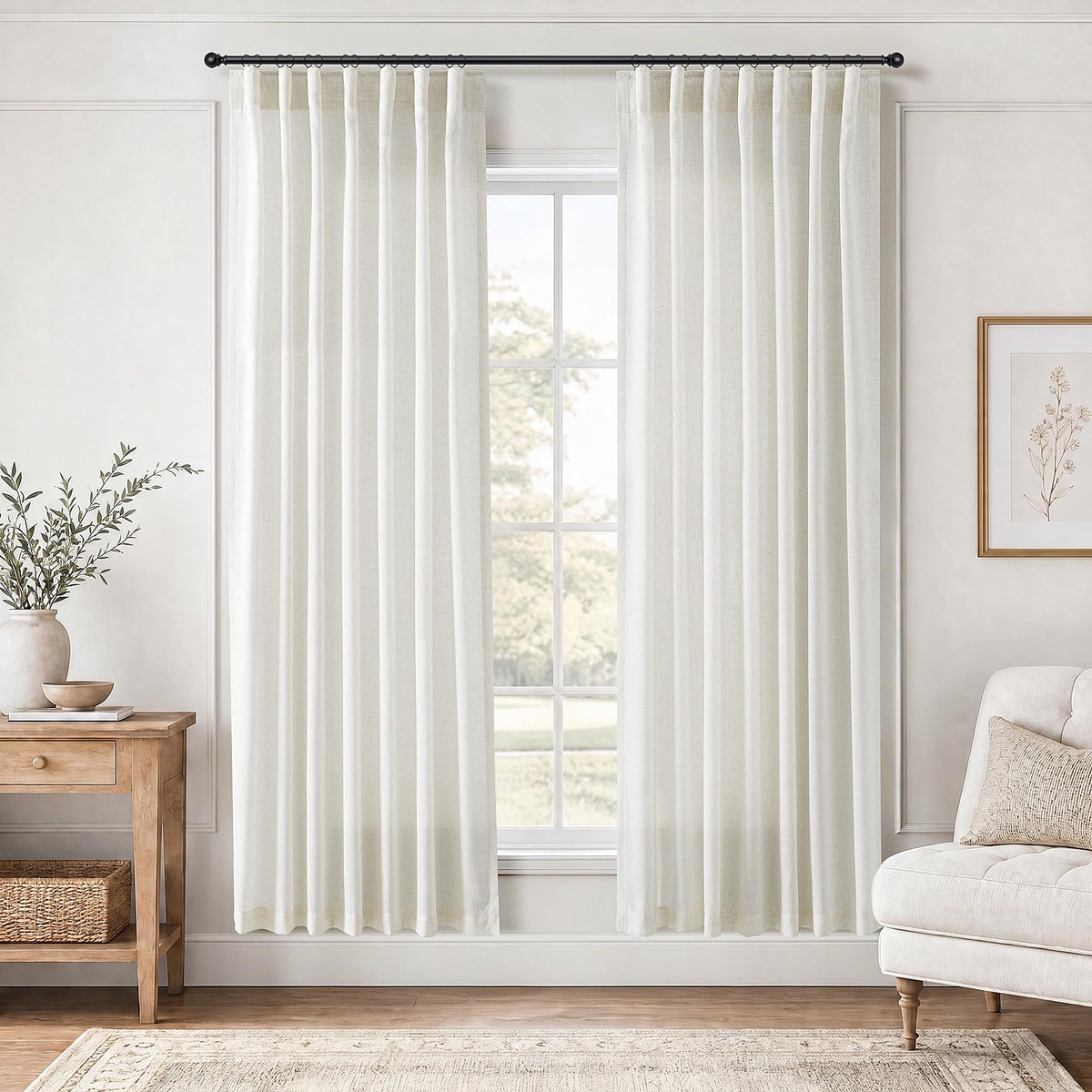Jowels Natural Linen Curtains 84 Inches Long 2 Panels for Living Room