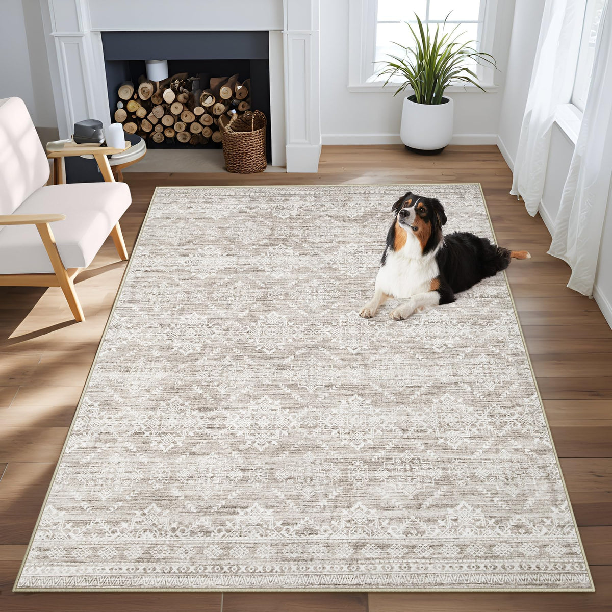 Area Rug 4x6 Geometric Rug: Washable Boho Moroccan Rugs Soft Farmhouse Rug, Modern Neutral Stain Resistant Indoor Floor Carpet for Livingroom Bedroom Dining Table Nursery(Modern Beige,4'x6')