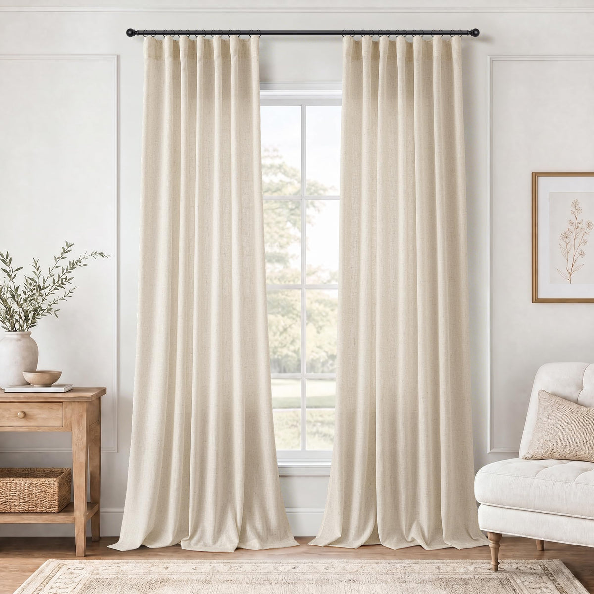 Jowels Natural Linen Curtains 84 Inches Long 2 Panels for Living Room