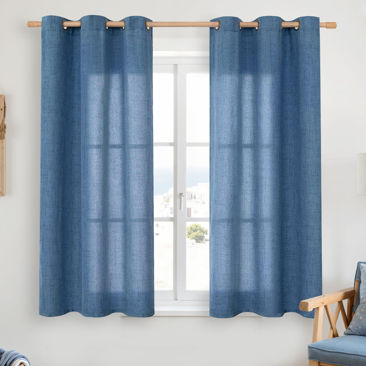 YoungsTex Linen Semi Sheer Curtains 63 Inch Length, Light Filtering Drapes