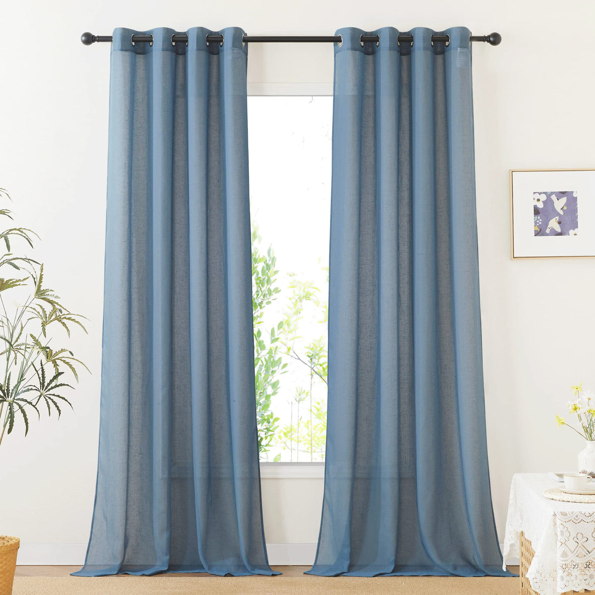 NICETOWN White Sheer Linen Curtains 84 Inch Length 2 Panels Set, W52xL84