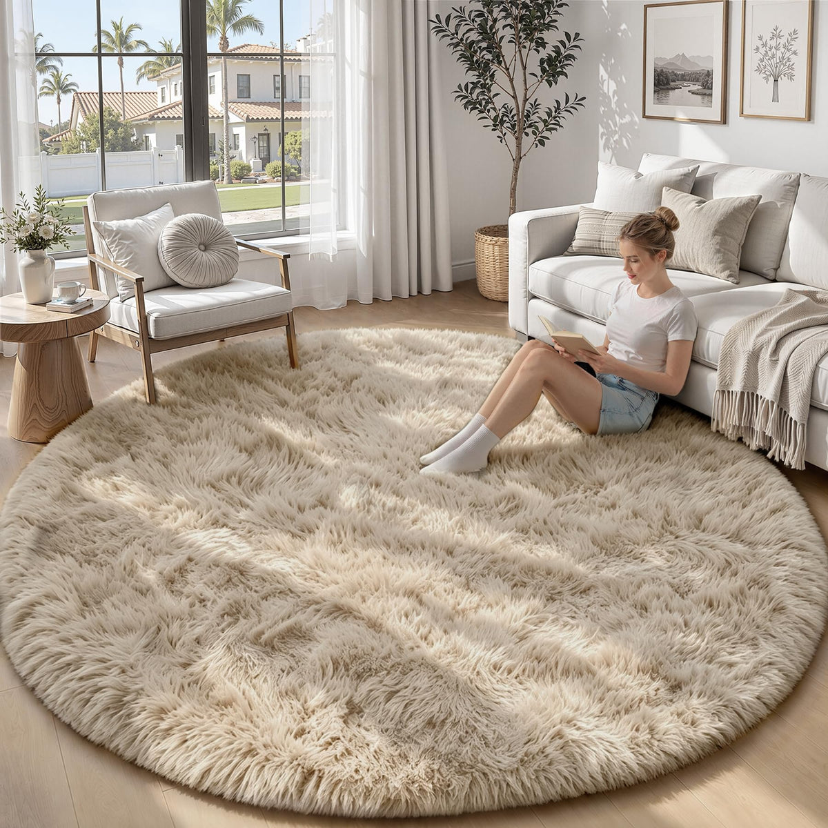 TENGTENGLINK 8x10 Fluffy Shag Area Rug Living Room Bedroom Washable Black