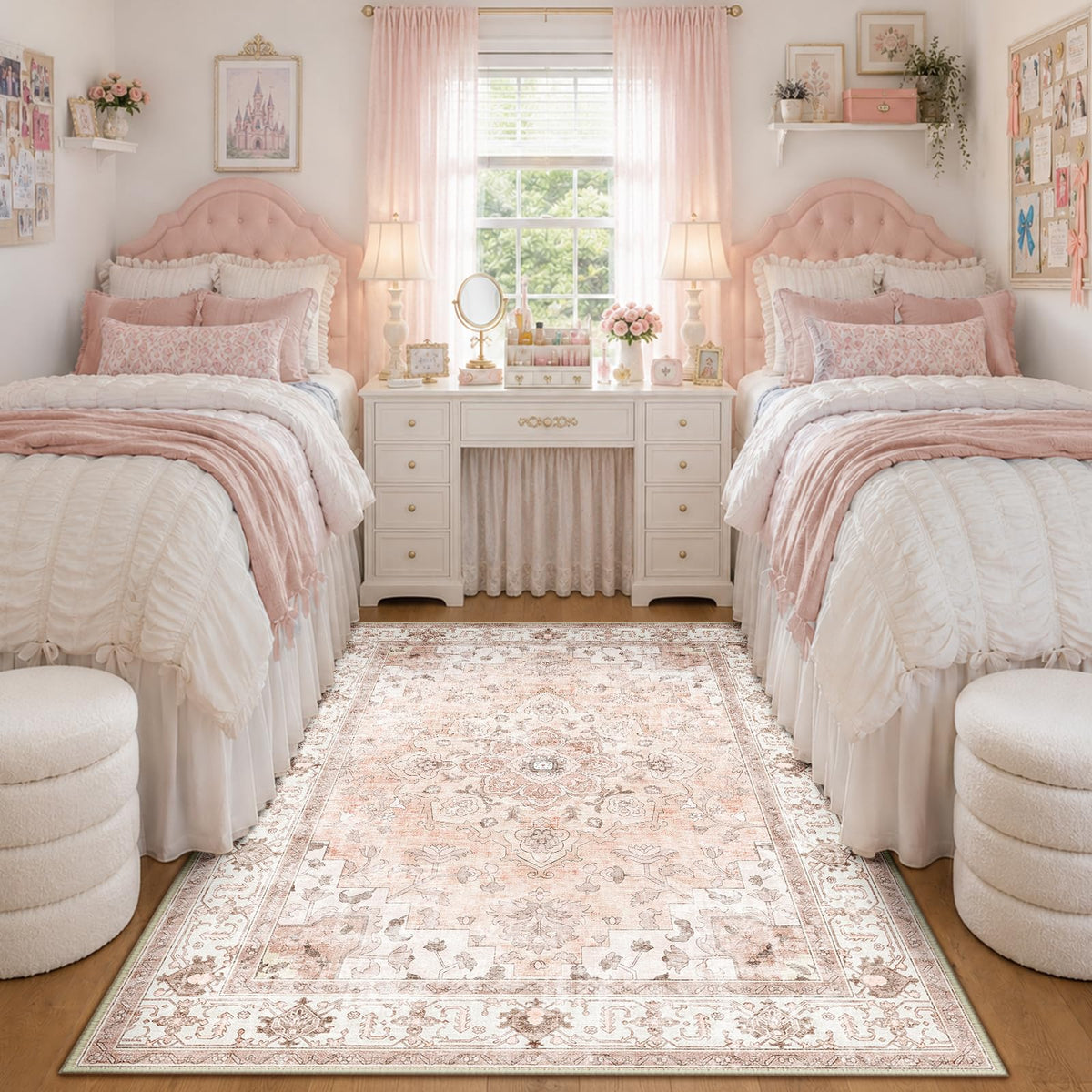 CAPALOCA 5x7 Washable Nursery Girls Low Pile Area Rug Pink