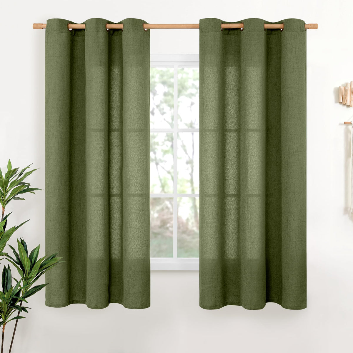YoungsTex Linen Semi Sheer Curtains 63 Inch Length, Light Filtering Drapes