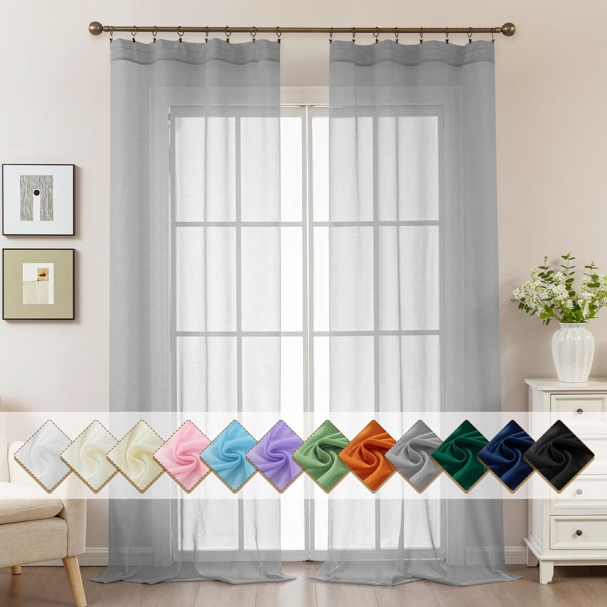 Natural Sheer Curtains 96 Inches Long Rod Pocket