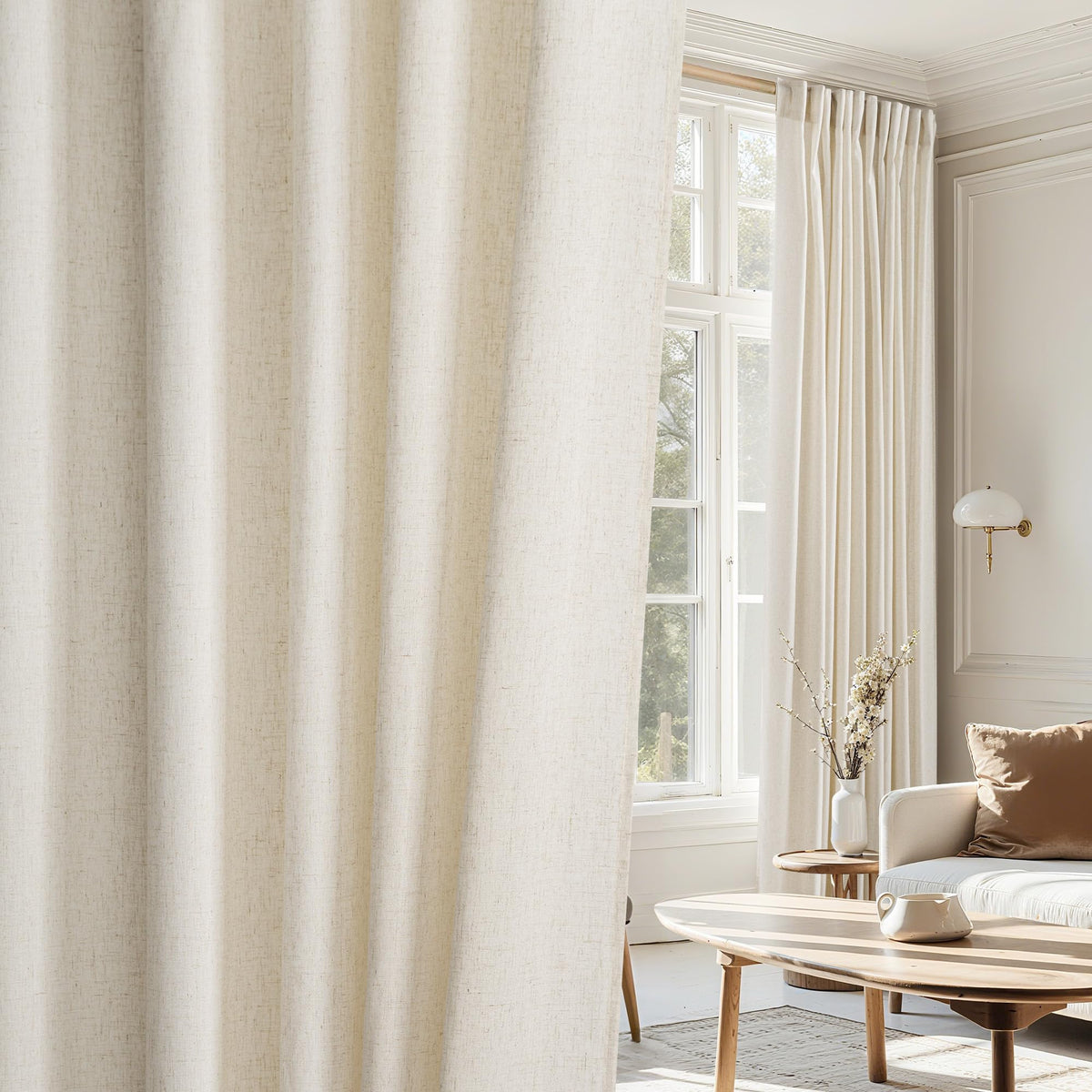 NICETOWN Natural Linen Curtains & Drapes for Windows 84 inch Long, Rod Pocket & Back Tab Thick Flax Semi Sheer Privacy Assured with Light Filtering for Bedroom/Living Room, W55 x L84, 2 Pieces