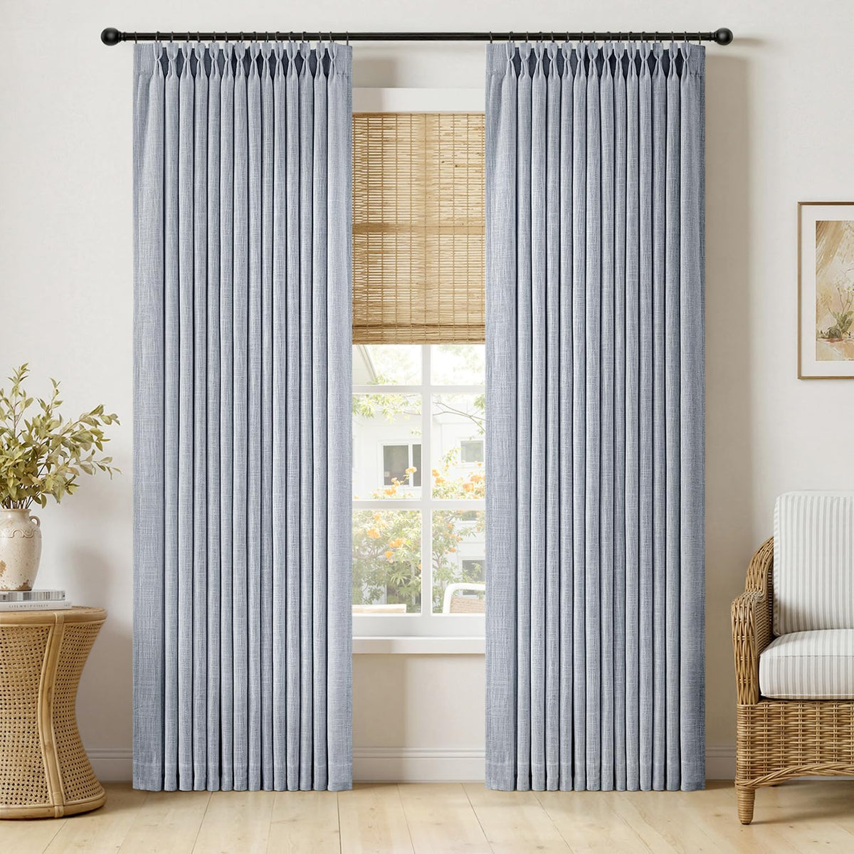 MIULEE Pinch Pleated Thick Linen Curtains 96 Inches Burlap Brown Curtains