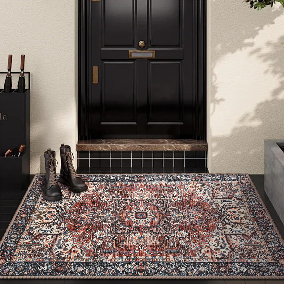 Hanples 5x7 Area Rugs for Living Room, Washable Rug Vintage Floral, Beige