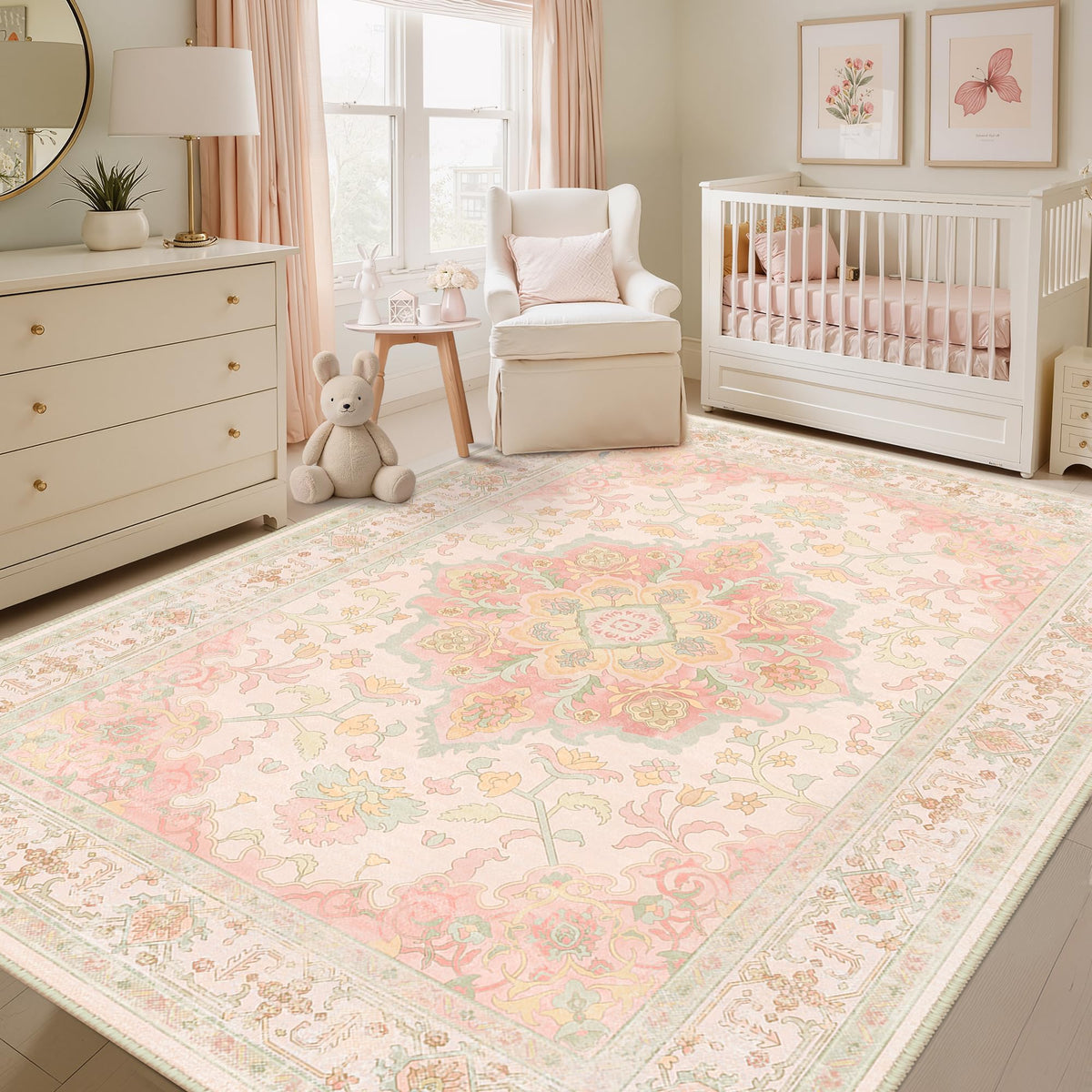 CAPALOCA 5x7 Washable Nursery Girls Low Pile Area Rug Pink