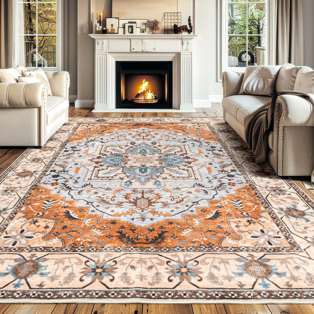 Lessymo 8 x 10 Area Rugs for Living Room, Machine Washable Rug Grey White