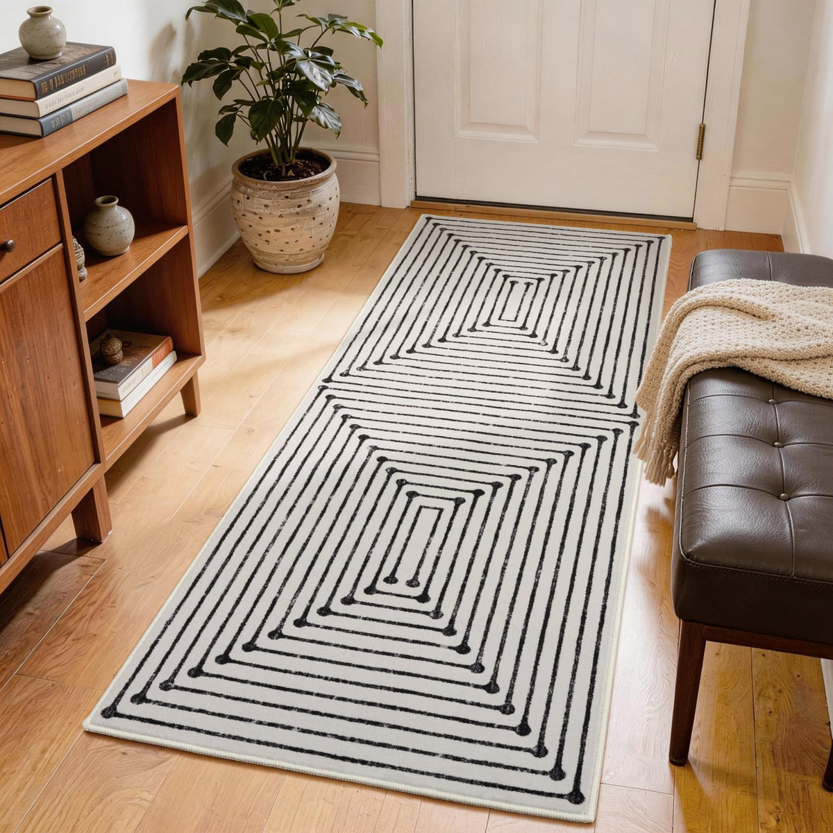YIHOUSE Washable 5x7 Area Rugs for Living Room, Black and White Striped Rug for Bedroom Playroom Non Slip Low Pile, Soft Modern Geometric Carpet for Entryway Home Office Decor