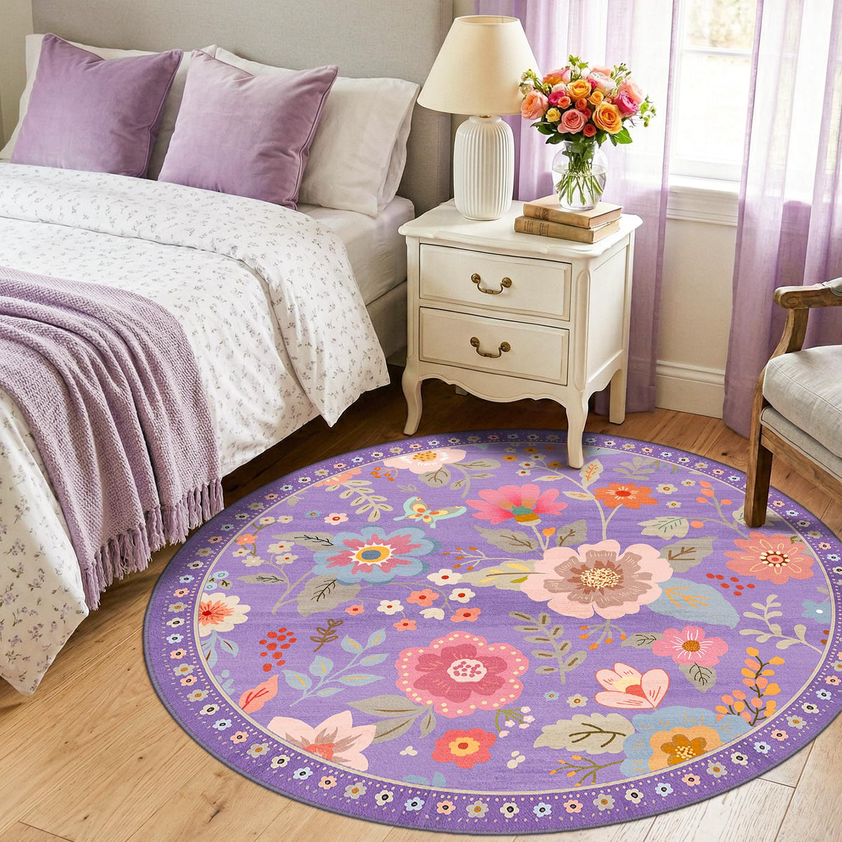 RELEANY Floral Washable 5x7 Area Rugs Pink