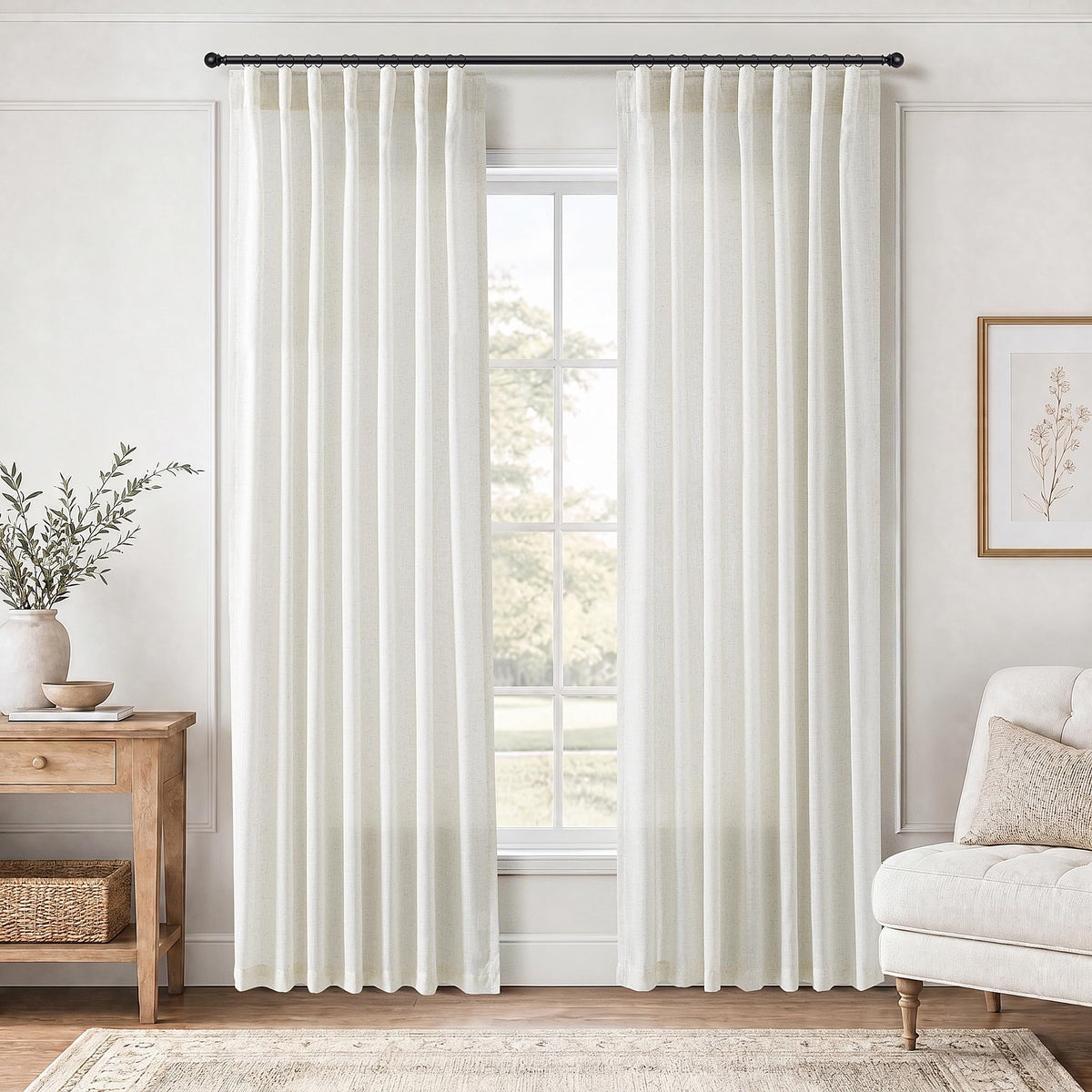 Jowels Natural Linen Curtains 84 Inches Long 2 Panels for Living Room