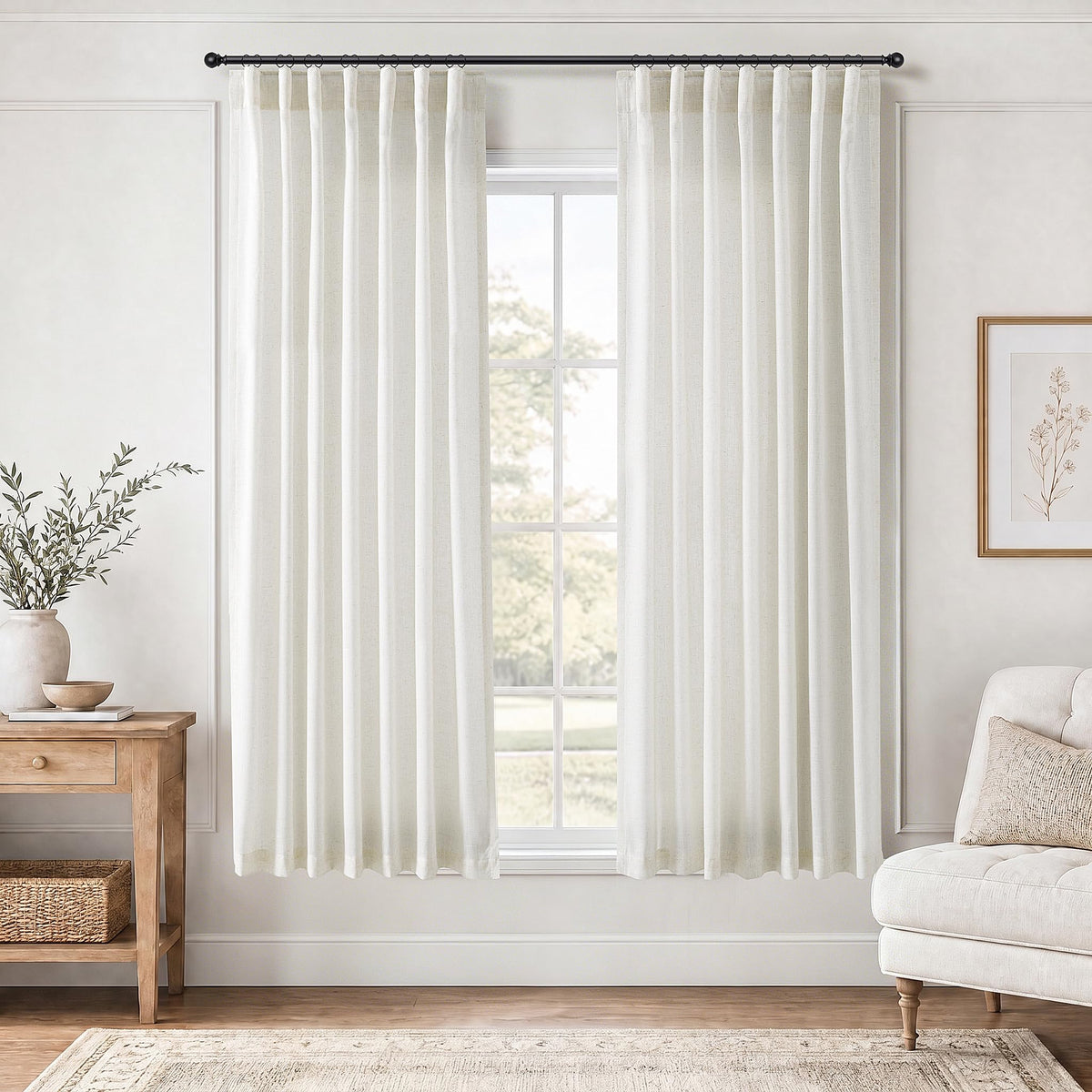 Jowels Natural Linen Curtains 84 Inches Long 2 Panels for Living Room
