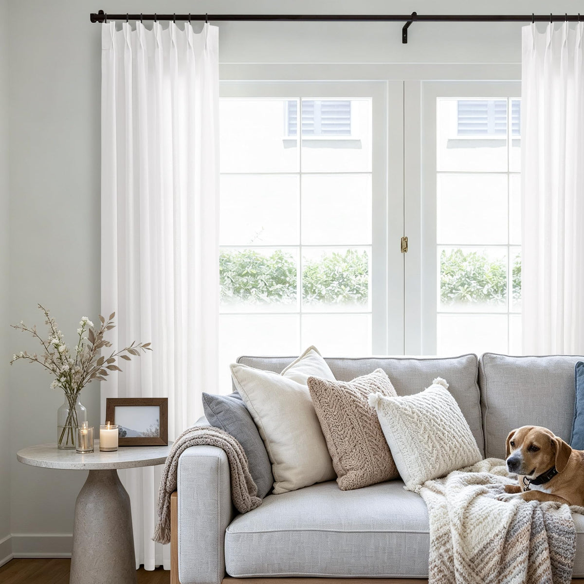 Cream 120 Inch Linen Curtains Pinch Pleated Extra Long Custom Made