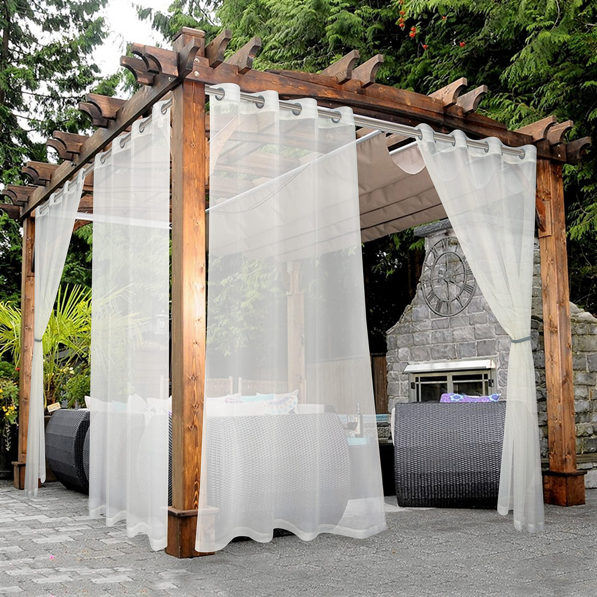 BONZER White Outdoor Sheer Curtains for Patio Waterproof 2 Panels