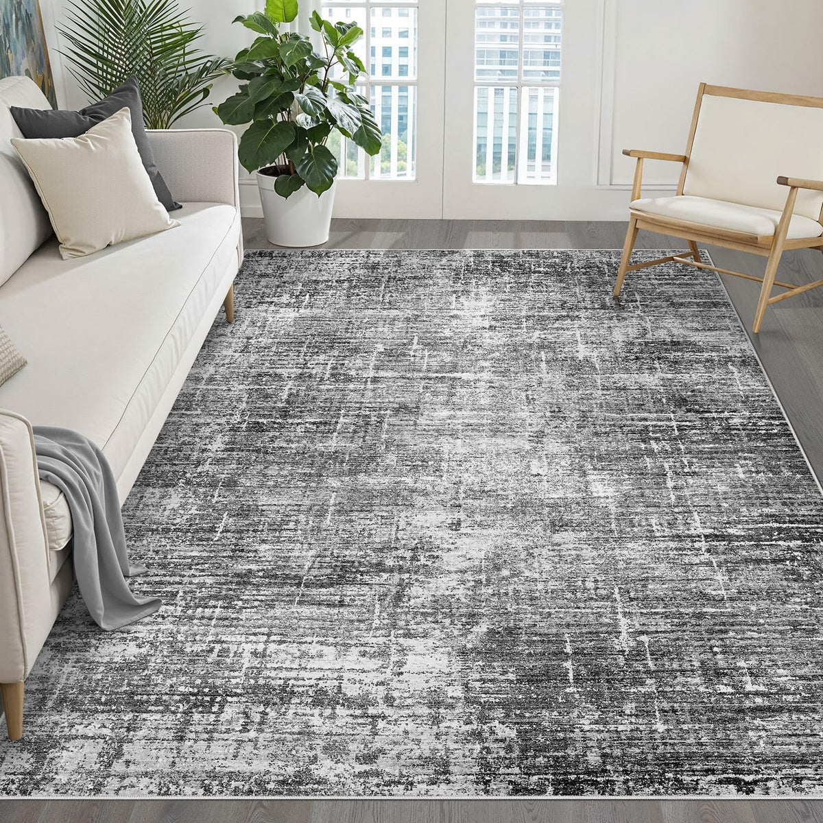 LOONGRUG 8x10 Area Rugs Washable Neutral Modern Rug for Living Room Brown