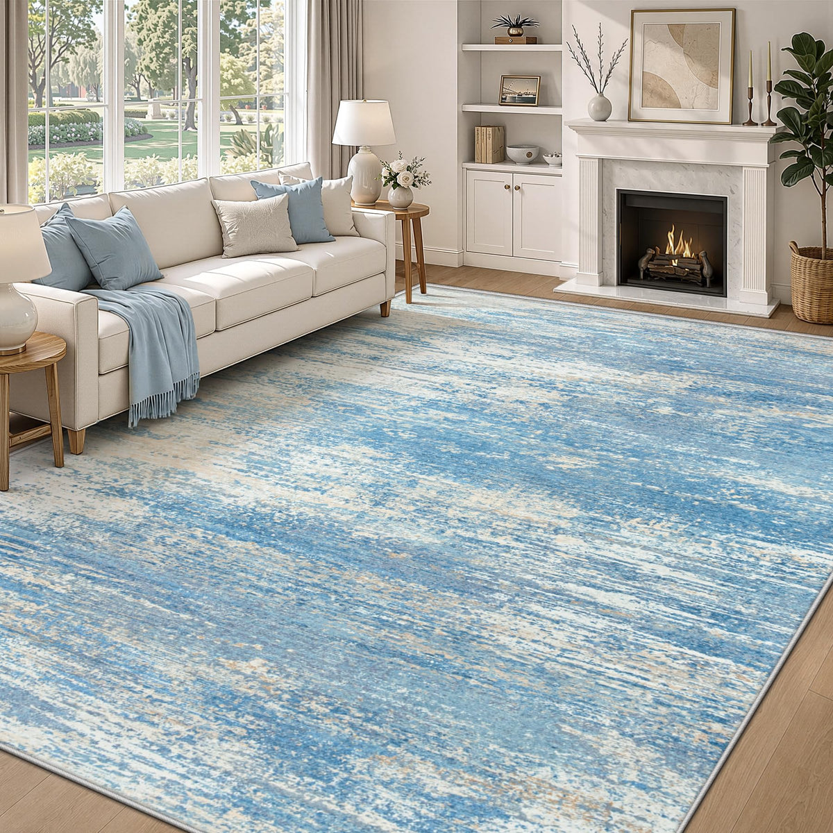 Washable Rug 8x10 Area Rugs for Living Room: Large Neutral Soft Rug Abstract Non Slip Low Pile Modern Carpet for Bedroom Kitchen Nursery Office Dining Room Indoor (Beige, 8'x10')