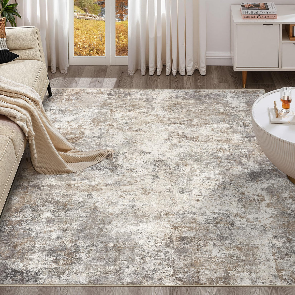 UERMEI 8x10 Area Rug Living Room Rugs - Washable Neutral Modern Abstract Soft Thin Large Rug Indoor Floor No Slip Rug Carpet for Bedroom Under Dining Table Home Office Decor - Brown Grey