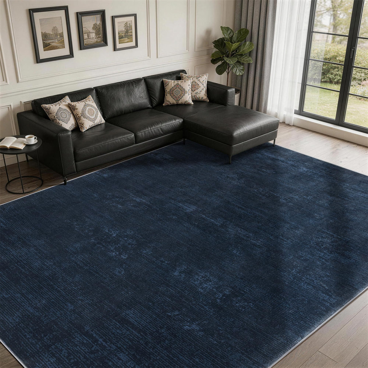 8x10 Washable Area Rug, Black Solid Area Rugs for Living Room & Bedroom