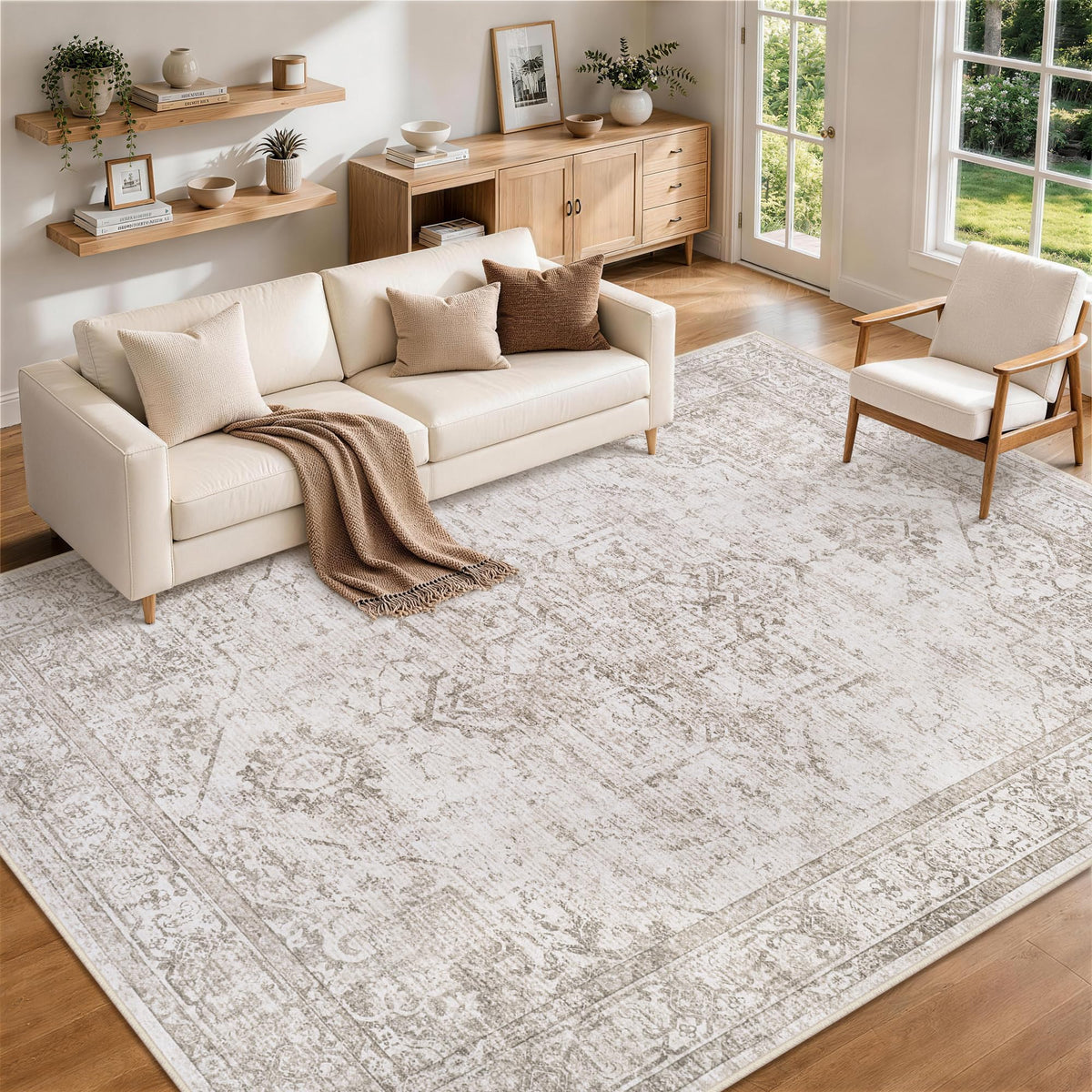 8x10 Area Rugs for Living Room Washable Non-Slip Rug Beige