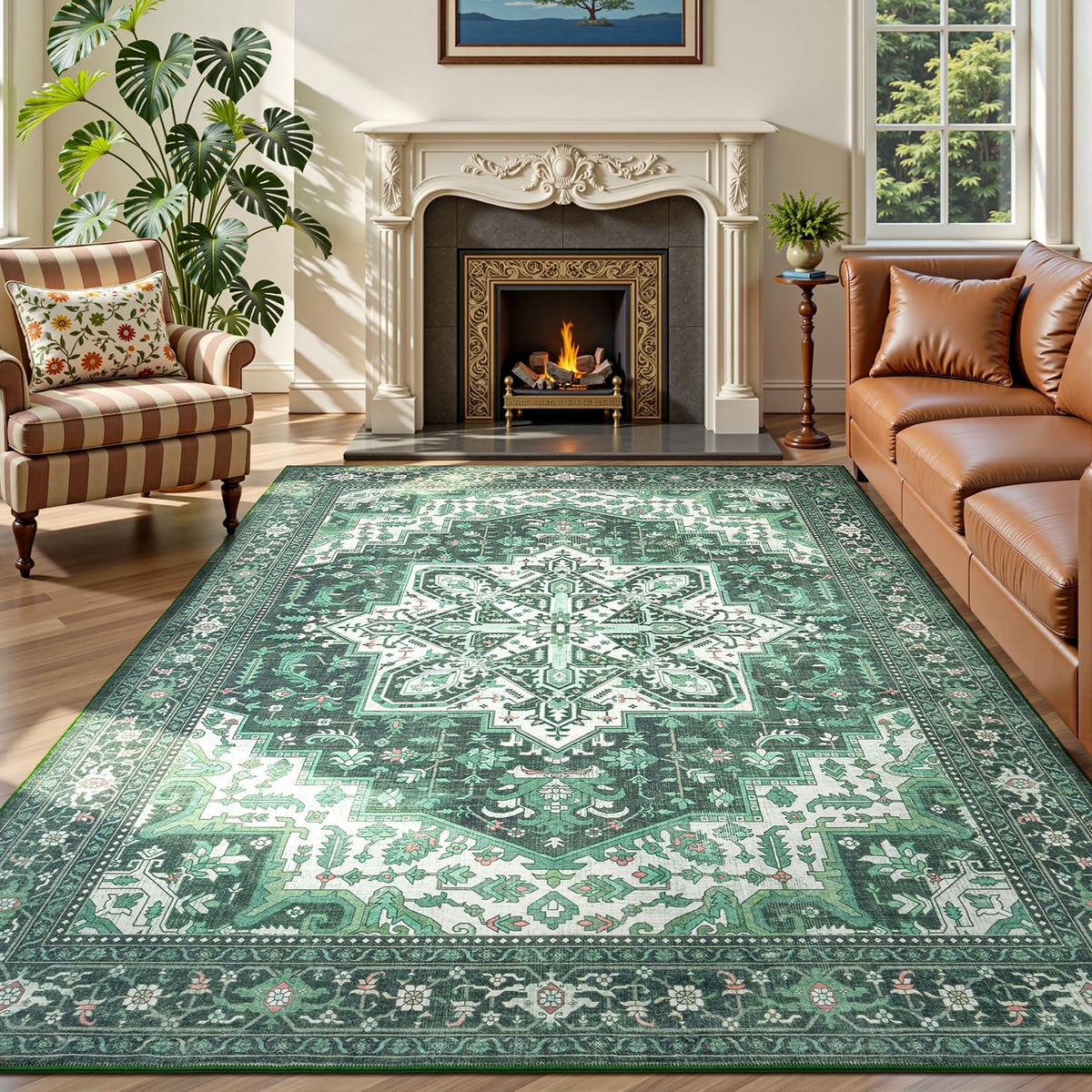Rugflix 8x10 Area Rugs for Living Room, Washable Large Rug Stain-Resistant Low Pile, Modern Dark Carpet for Dining Room Home Office Kid Room Nursery Bedroom, Navy Blue/Black