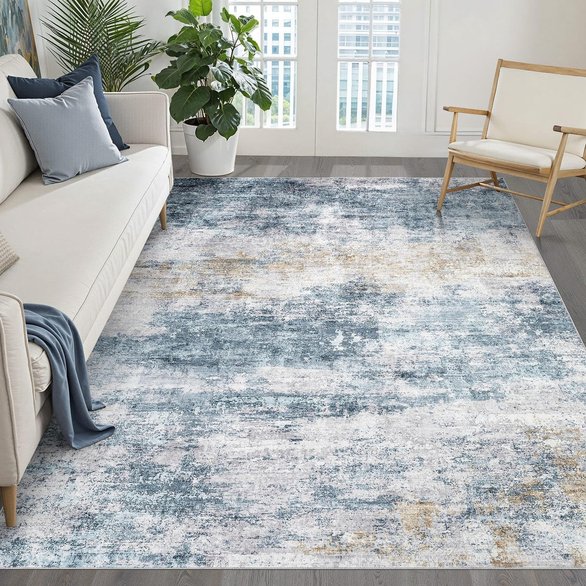 LOONGRUG 8x10 Area Rugs Washable Neutral Modern Rug for Living Room Brown