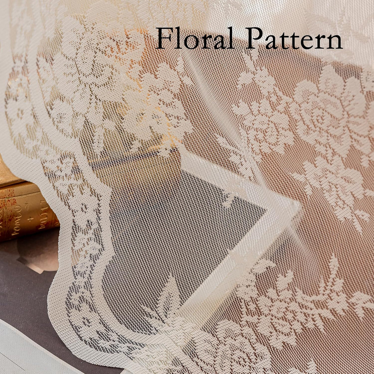 MEETSKY White Lace Curtains 84 Inches Long Floral Victorian Sheer Curtains