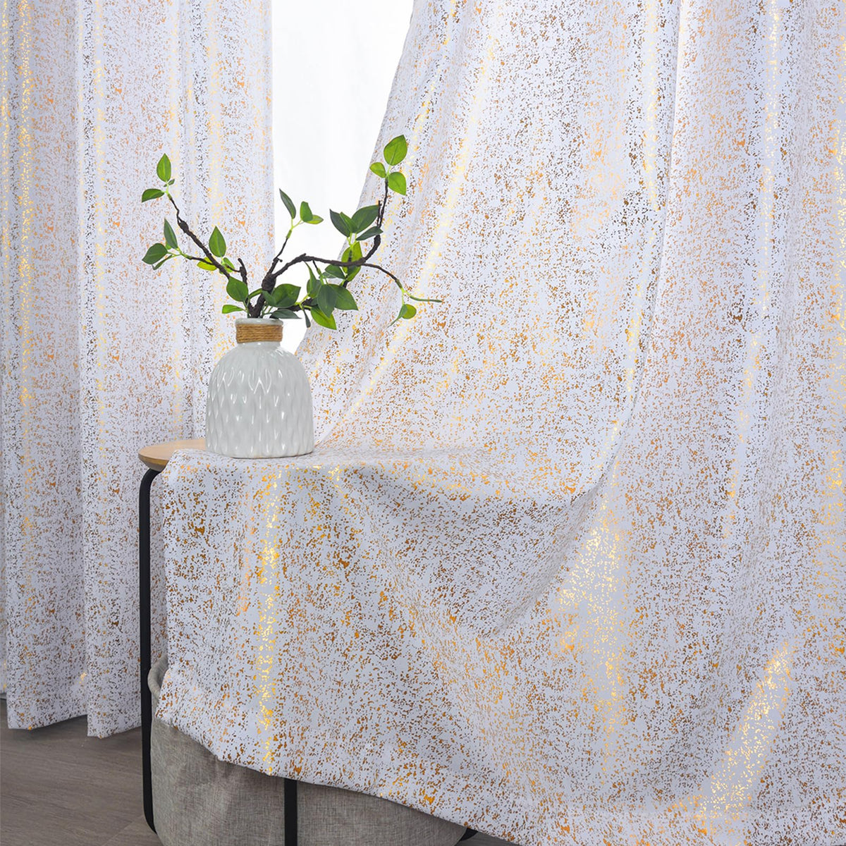 Silver Grey Sheer Curtains with Foil Dots, Grommet, 2 Panels 52 x 84 Inch