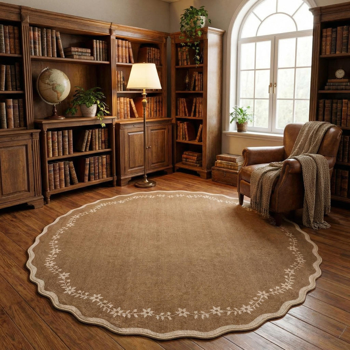 GarveeHome 5x7 Scalloped Area Rug Jute Washable Bedroom Living Room Rug