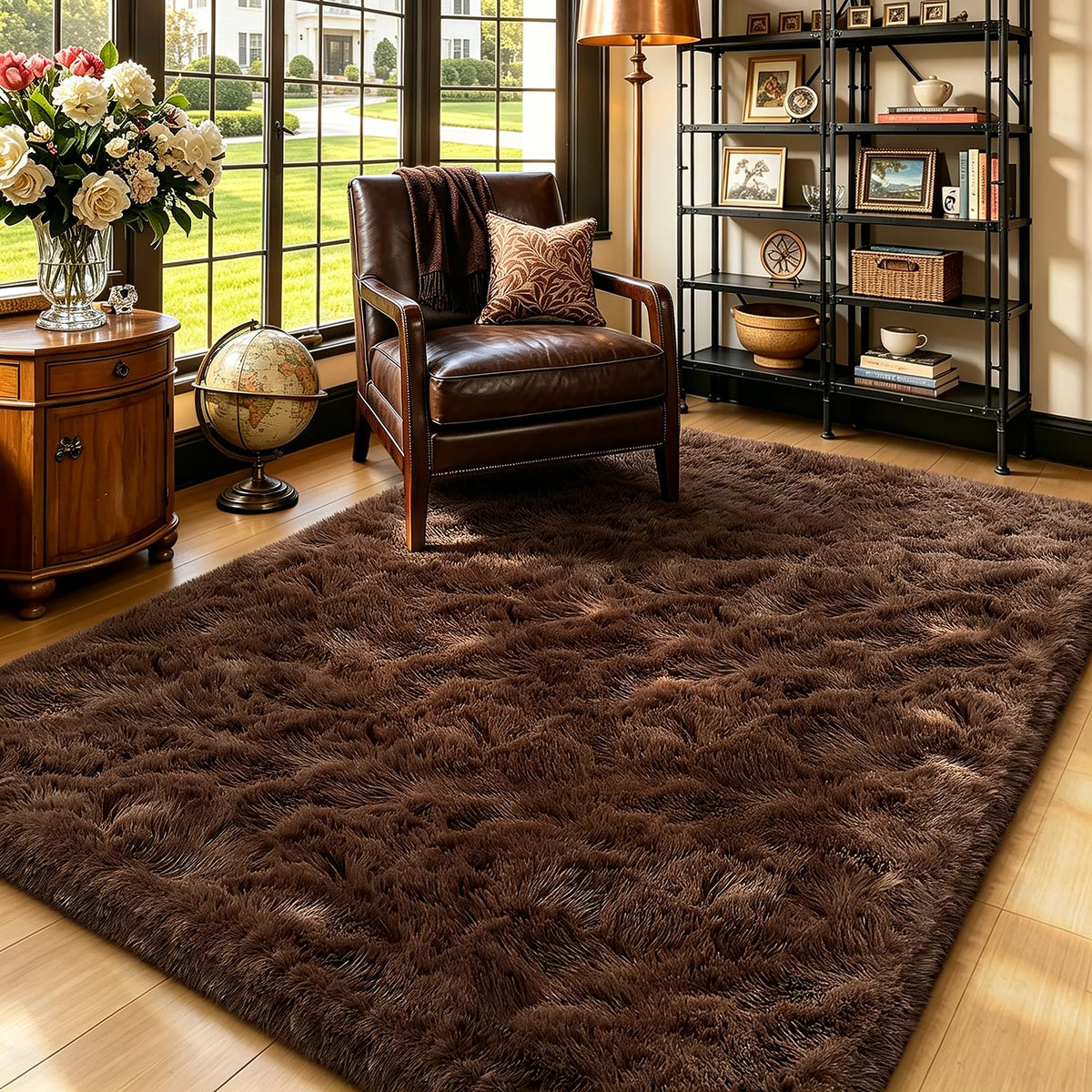 Beige 8x10 Area Rugs for Living Room, Fluffy Shag Rug Large Bedroom Carpet