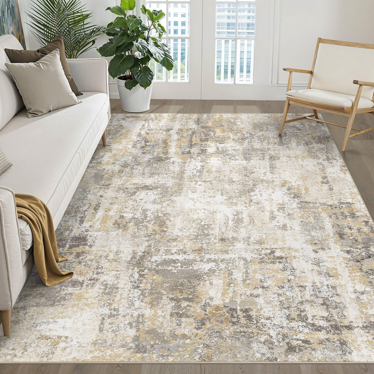 LOONGRUG 8x10 Area Rugs Washable Neutral Modern Rug for Living Room Brown