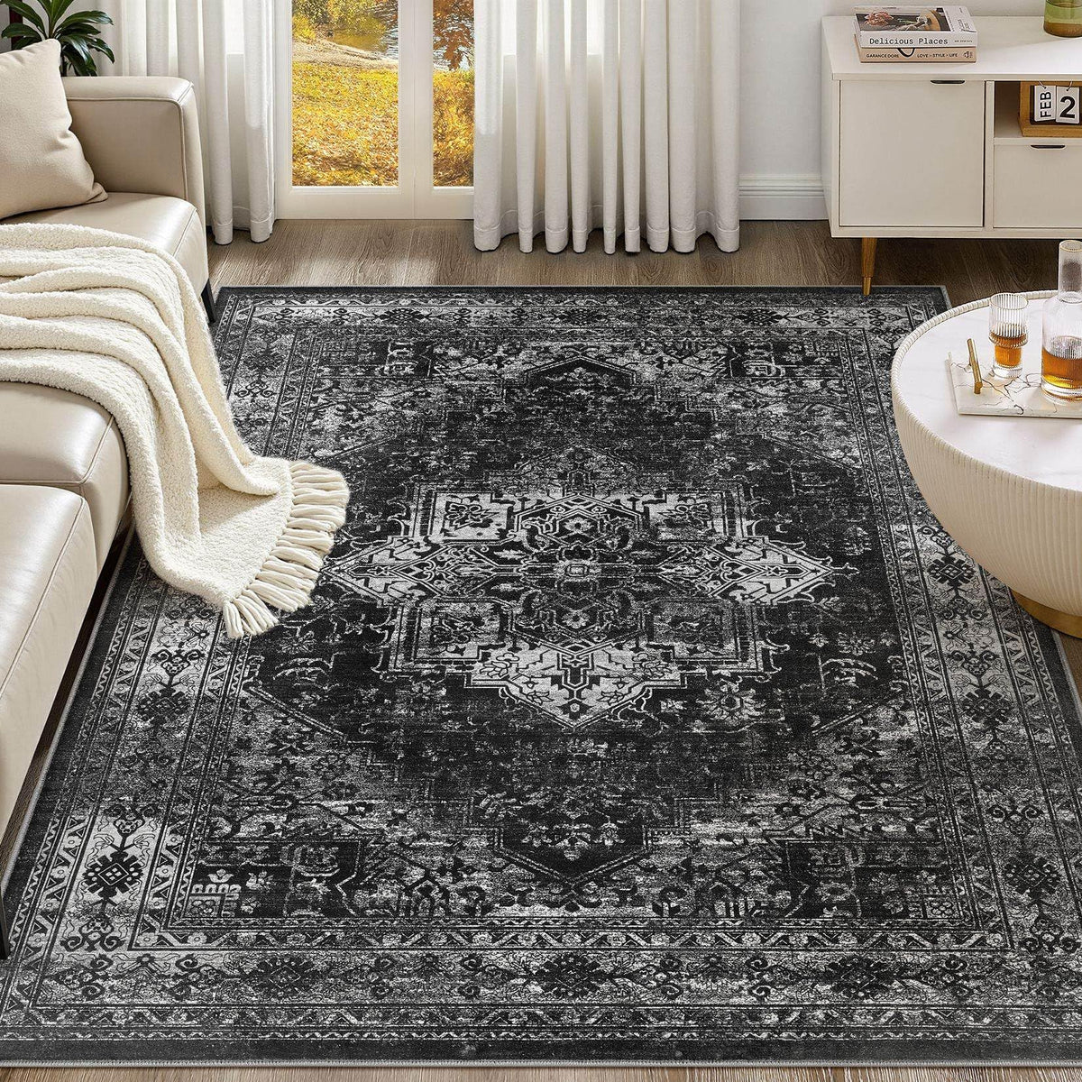 UERMEI 8x10 Area Rug Living Room Rugs - Washable Neutral Modern Abstract Soft Thin Large Rug Indoor Floor No Slip Rug Carpet for Bedroom Under Dining Table Home Office Decor - Brown Grey