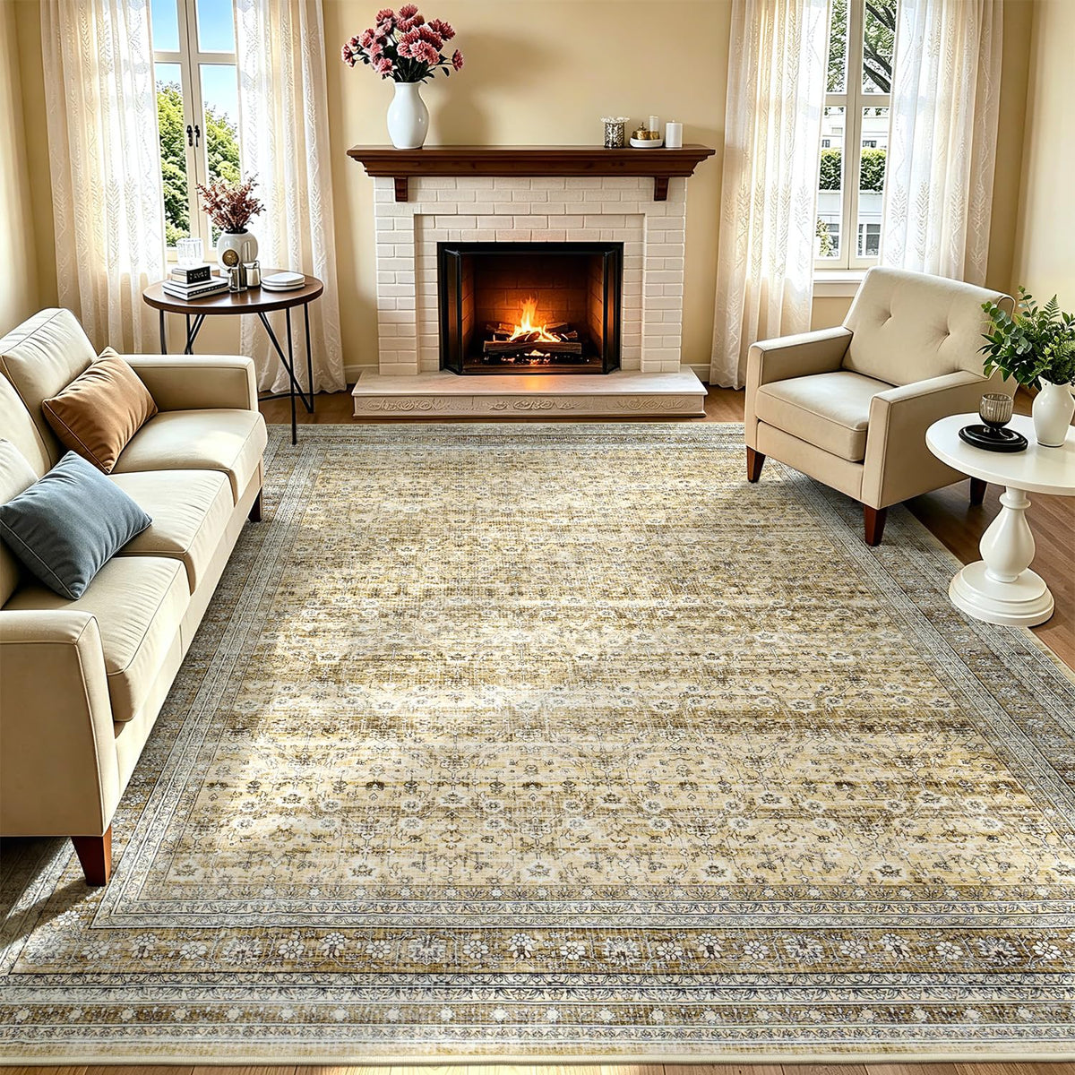 Lessymo 8x10 Washable Area Rug for Living Room Bedroom, Large Non-Slip Rug