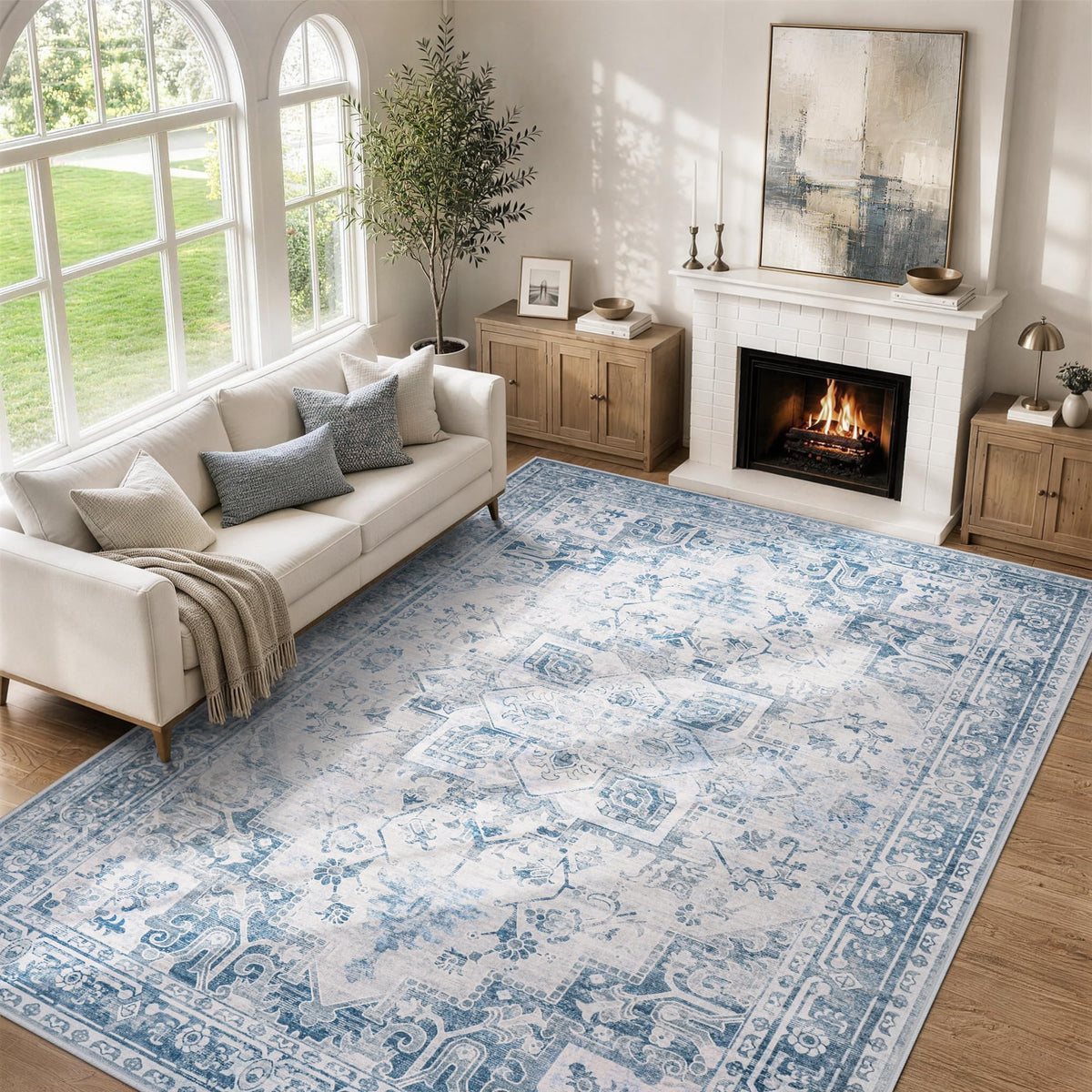 8x10 Area Rugs for Living Room Washable Non-Slip Rug Beige