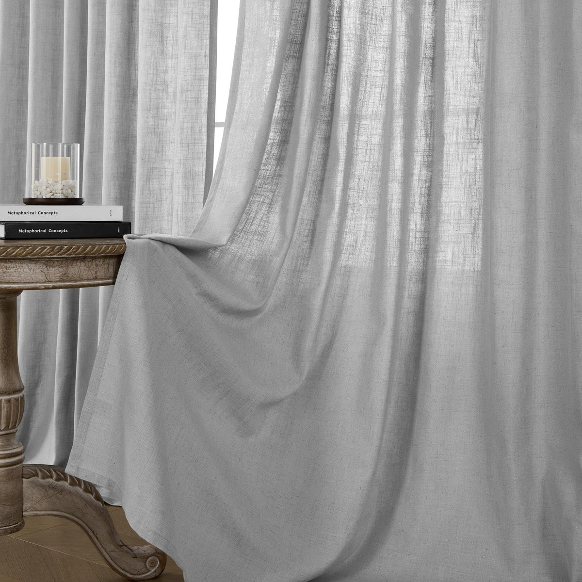 Joydeco Linen Curtains for Living Room,Light Filtering Rod Pocket Back Tab Semi Sheer Drapes Window Long Curtains 90 inches Long Ivory
