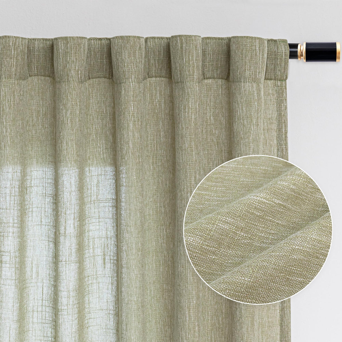 MYSKY HOME Linen Curtains for Living Room, Natural Semi Sheer Curtains & Drapes 84 inches Length 2 Panels Set Farmhouse Country Boho Style Back Tab Draperies for Sliding Glass Door, 50" Wide, Linen
