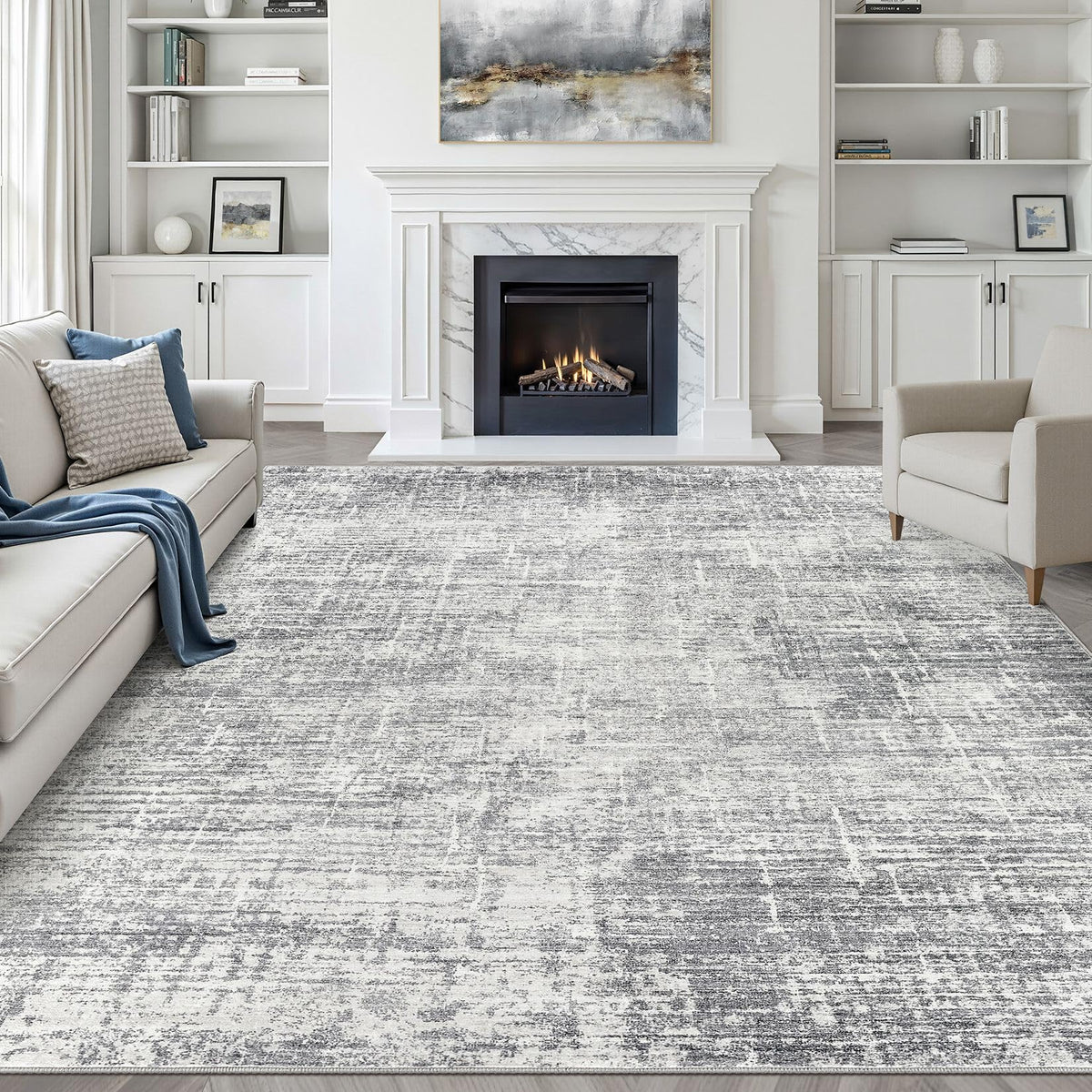 LOONGRUG 8x10 Area Rugs Washable Neutral Modern Rug for Living Room Brown