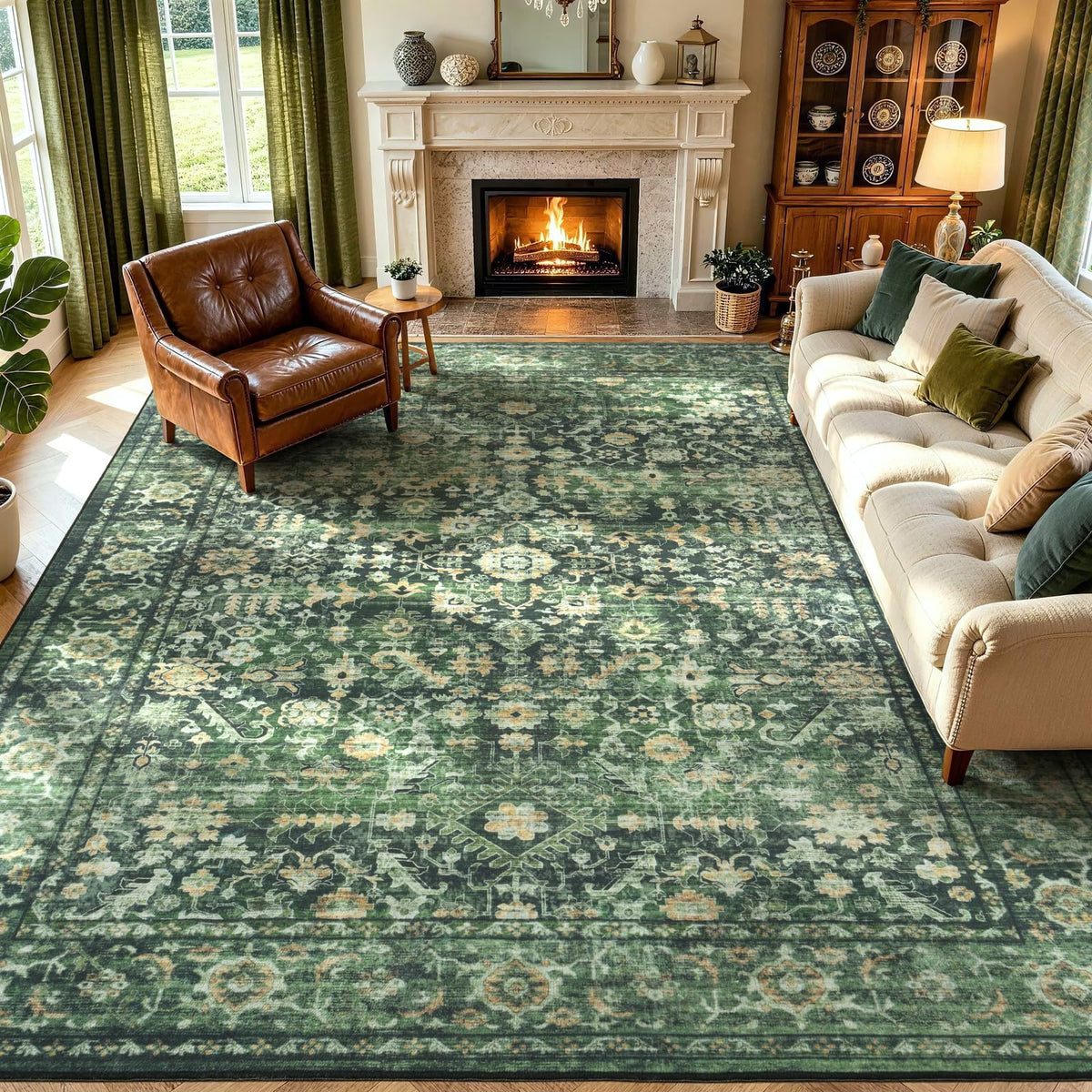 Lessymo 8x10 Washable Area Rug for Living Room Bedroom, Large Non-Slip Rug