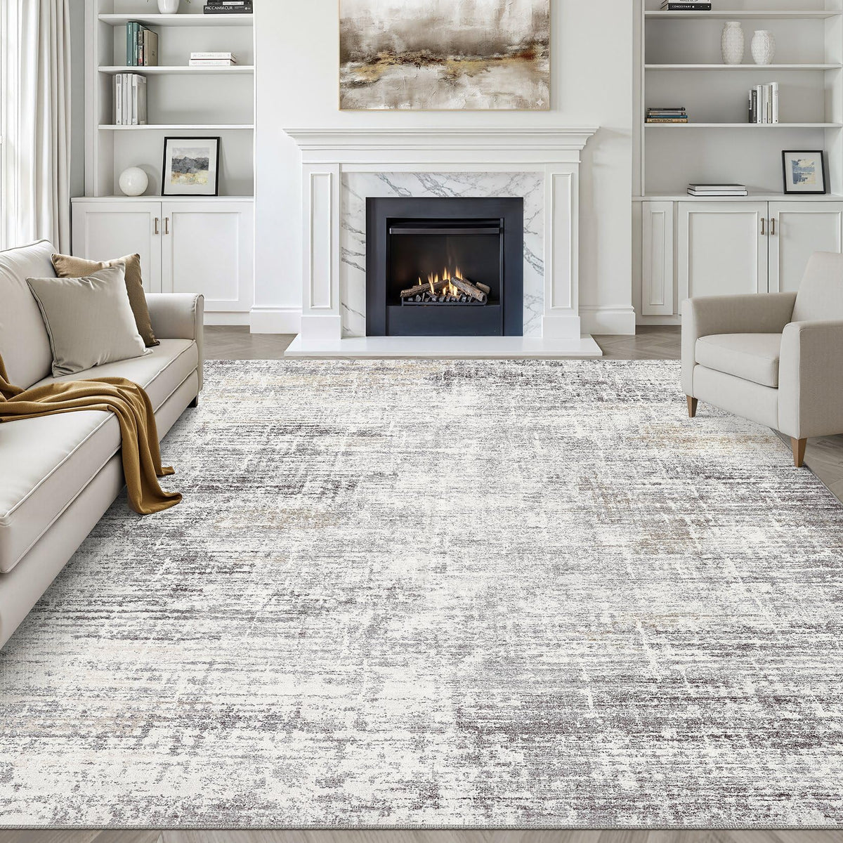 LOONGRUG 8x10 Area Rugs Washable Neutral Modern Rug for Living Room Brown