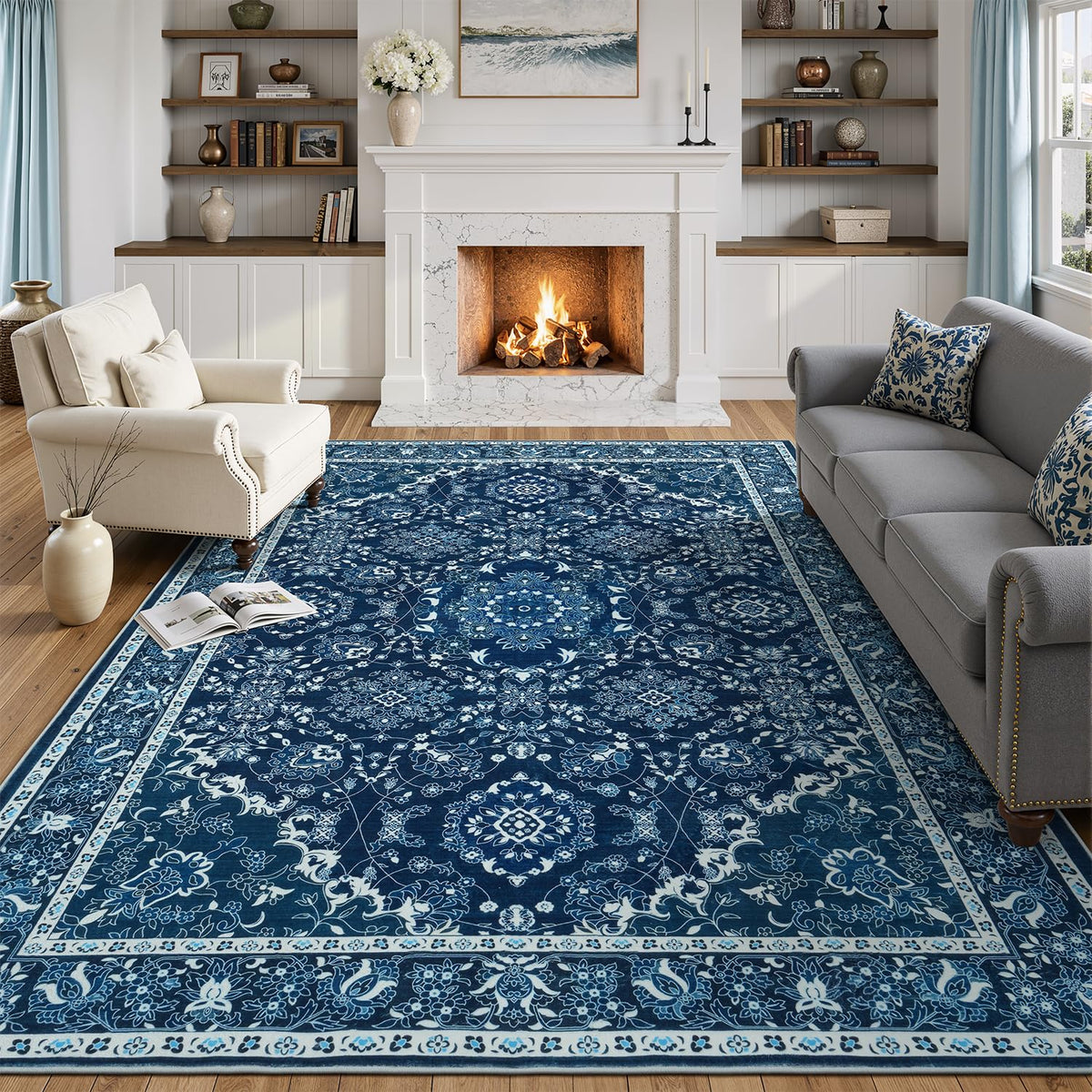 Lessymo 8 x 10 Area Rugs for Living Room, Machine Washable Rug Grey White