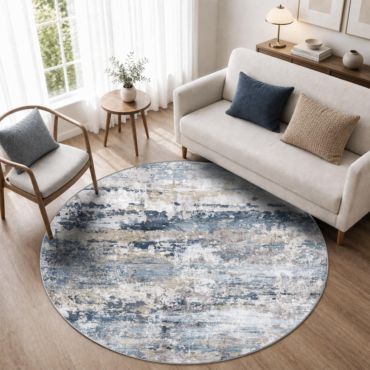 pmtsns Area Rugs 8x10 for Living Room: Washable Rug Modern Abstract Neutral Soft Non-Slip Low-Pile Indoor Large Carpet for Bedroom Dining Room Playroom Home Office (Blue Grey Brown, 8'x10')