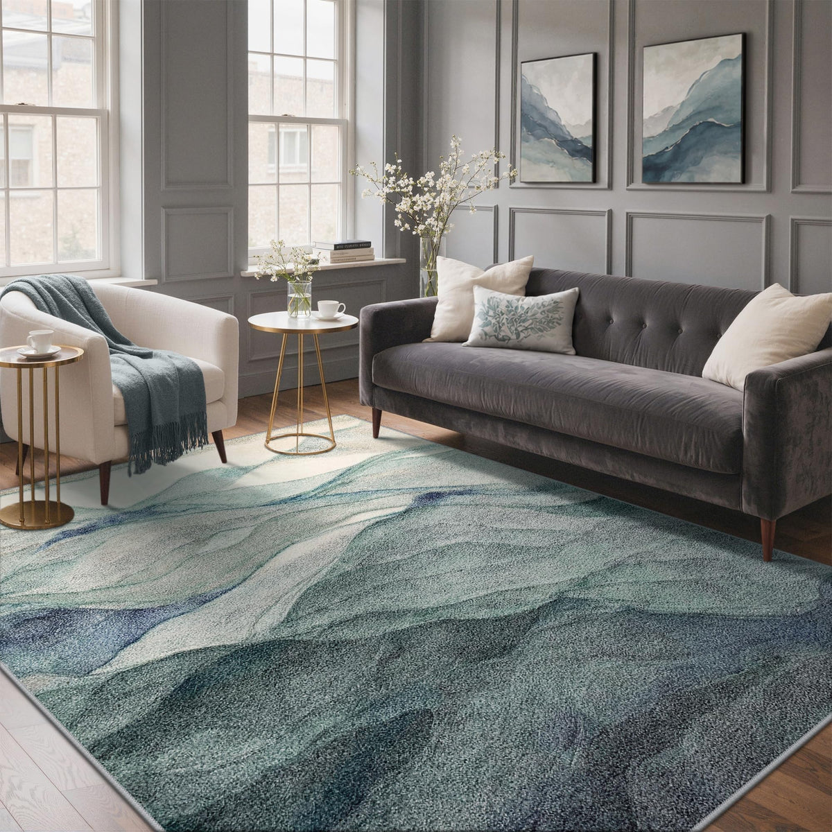 BEIMO 5x7 Green Abstract Area Rug, Washable Non-Slip for Bedroom