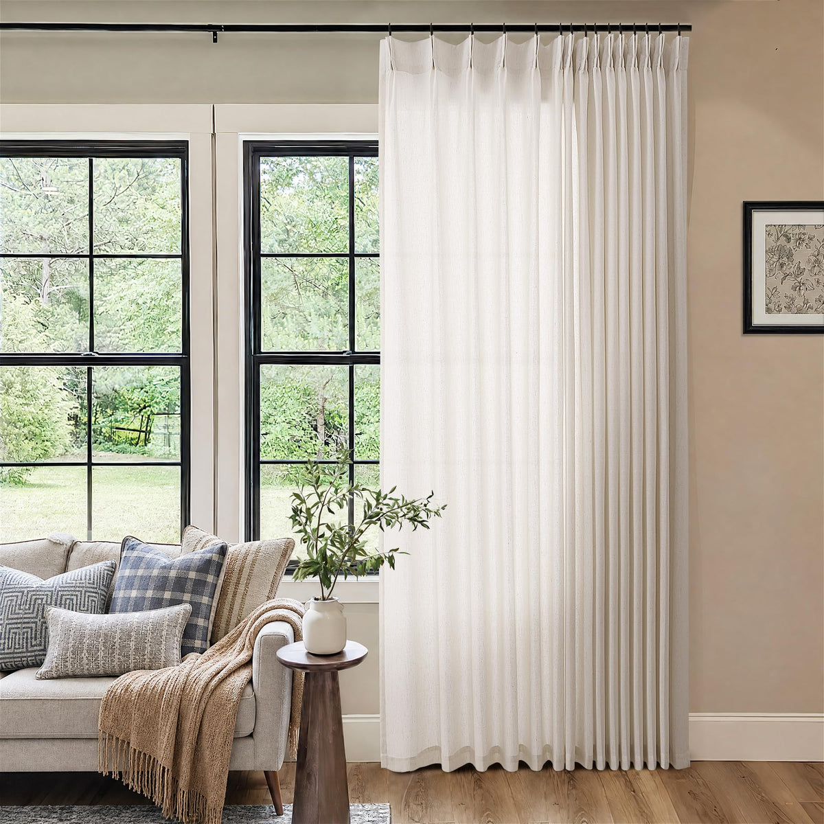 Cream 120 Inch Linen Curtains Pinch Pleated Extra Long Custom Made